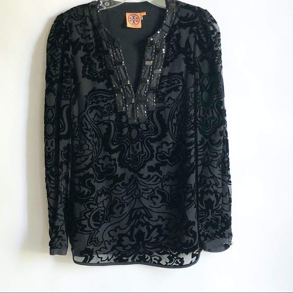 Tory Burch Embellished Black Velvet Burnout Tunic 4